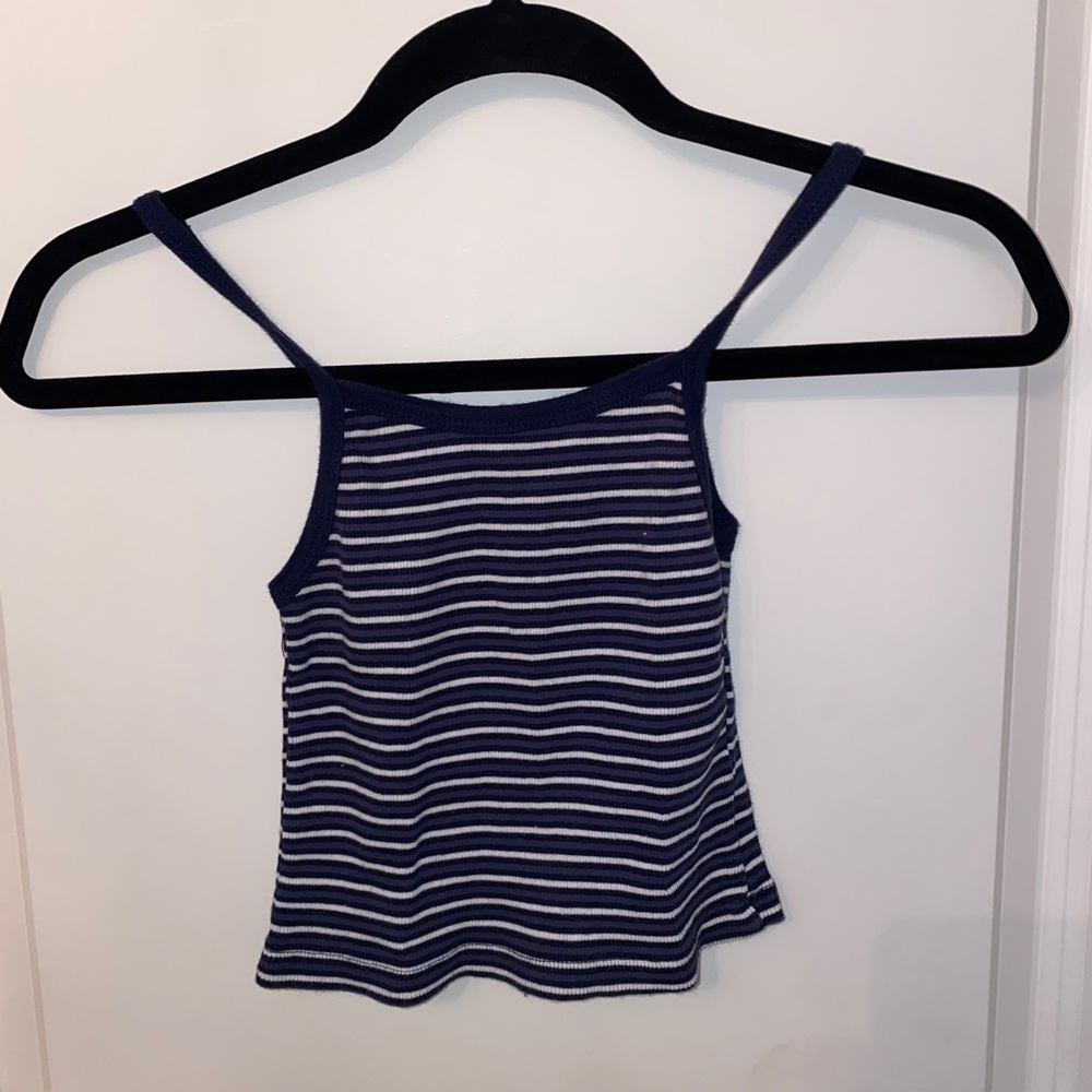 Brandy Melville Navy Blue and White Striped Tank Top